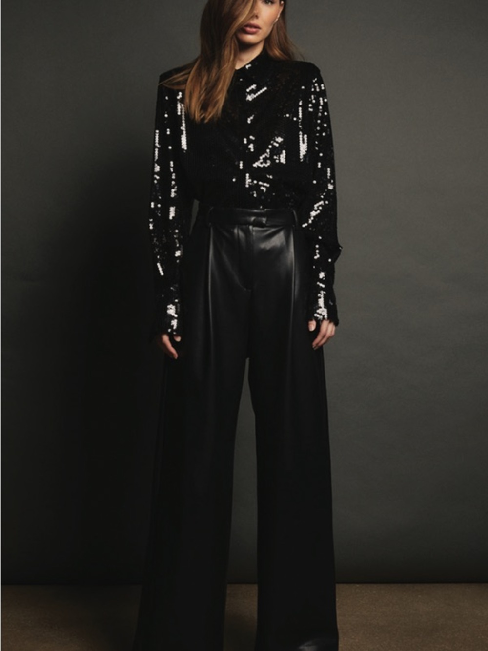 NONchalant Black Sequin Long-Sleeve Blouse